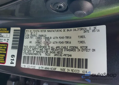 2016 Toyota Tacoma Sr5 V6 from USA, damaged, VIN 3TMDZ5BN8GM009176